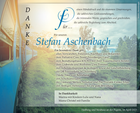 Traueranzeige von Stefan Aschenbach von Hersbrucker Zeitung Lokal