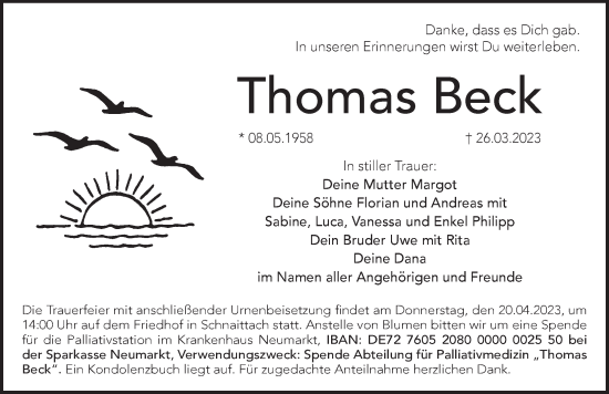 Traueranzeige von Thomas Beck von Pegnitz-Zeitung