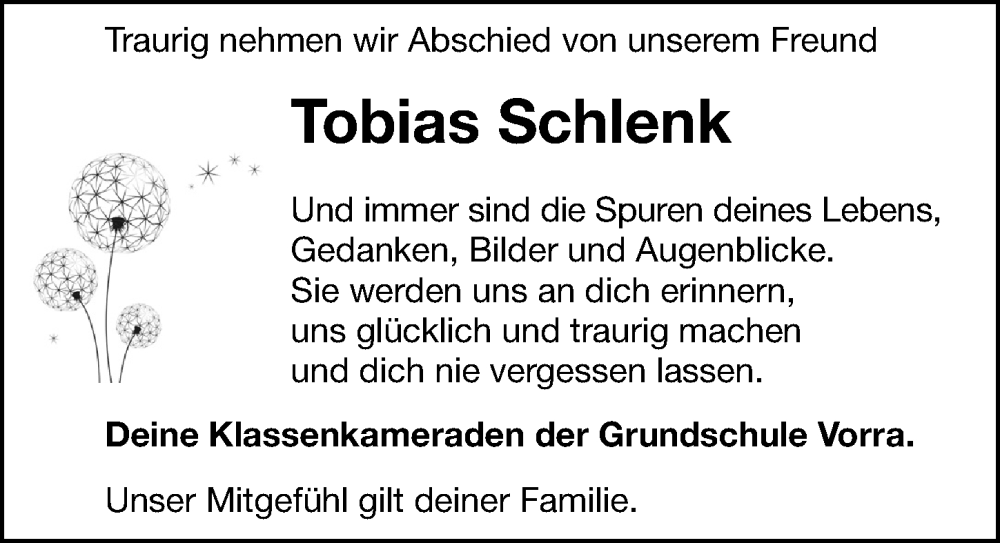  Traueranzeige für Tobias Schlenk vom 17.04.2023 aus Hersbrucker Zeitung Lokal