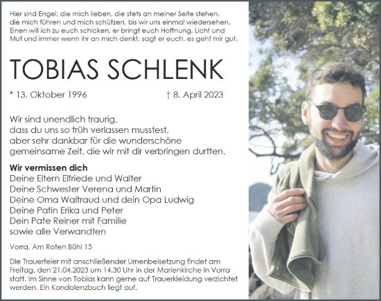 Traueranzeige von Tobias Schlenk von Hersbrucker Zeitung Lokal