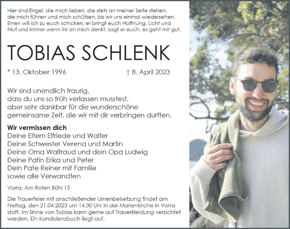  Traueranzeige für Tobias Schlenk vom 15.04.2023 aus Hersbrucker Zeitung Lokal