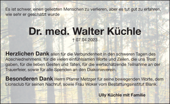 Traueranzeige von Walter Küchle von Hersbrucker Zeitung Lokal