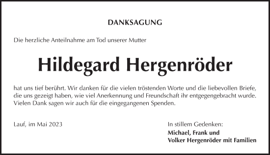 Traueranzeige von Hildegard Hergenröder von Trauer.de