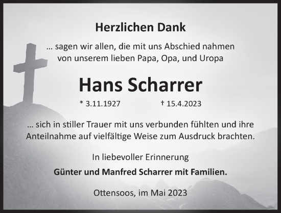 Traueranzeige von Hans Scharrer von Trauer.de