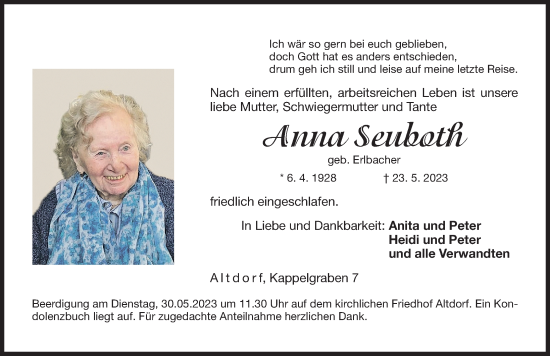 Traueranzeige von Anna Seuboth von Der Bote