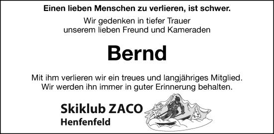 Traueranzeige von Bernd  von Hersbrucker Zeitung Lokal