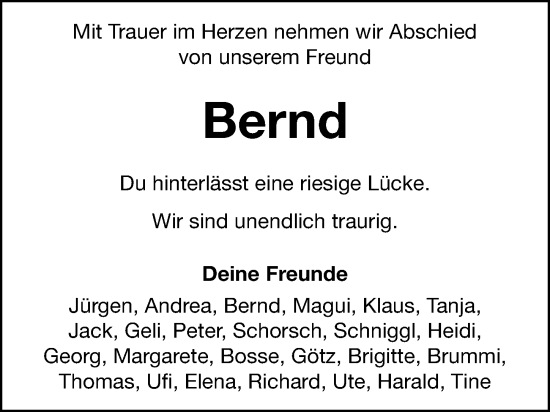 Traueranzeige von Bernd  von Hersbrucker Zeitung Lokal
