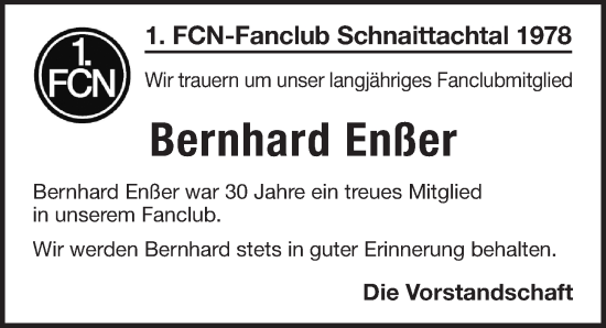 Traueranzeige von Bernhard Enßer von Pegnitz-Zeitung