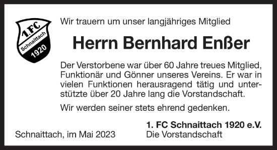 Traueranzeige von Bernhard Enßer von Pegnitz-Zeitung