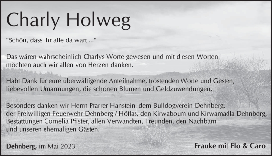 Traueranzeige von Charly Holweg von Trauer.de