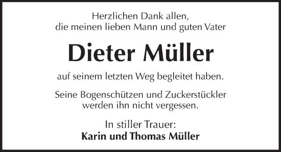 Traueranzeige von Dieter Müller von Pegnitz-Zeitung