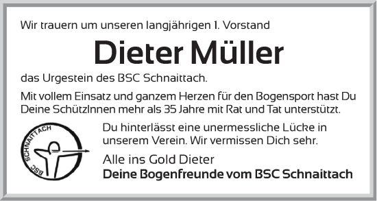 Traueranzeige von Dieter Müller von Pegnitz-Zeitung