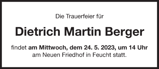 Traueranzeige von Dietrich Martin Berger von Der Bote