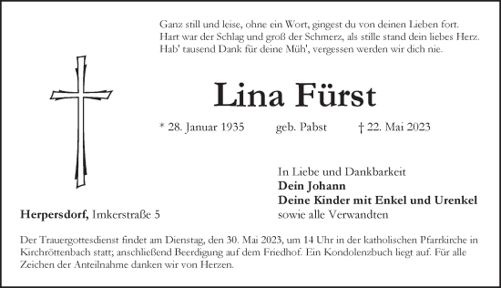Traueranzeige von Lina Fürst von Trauer.de