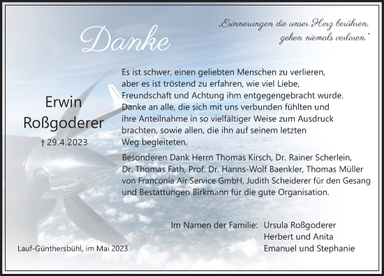 Traueranzeige von Erwin Roßgoderer von Trauer.de