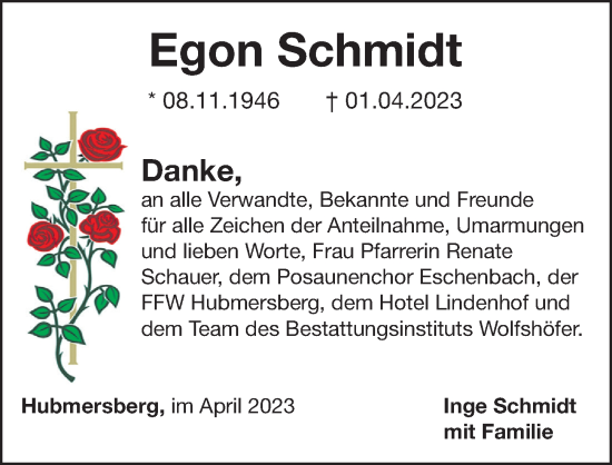 Traueranzeige von Egon Schmidt von Hersbrucker Zeitung Lokal