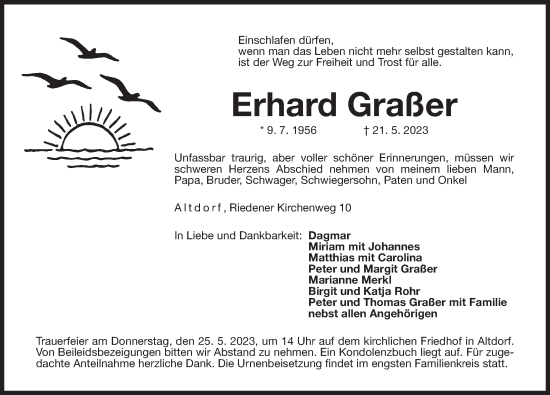 Traueranzeige von Erhard Graßer von Der Bote