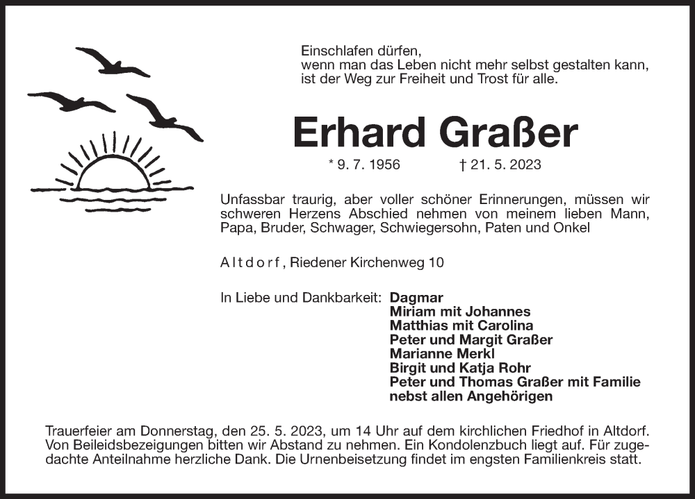  Traueranzeige für Erhard Graßer vom 23.05.2023 aus Der Bote