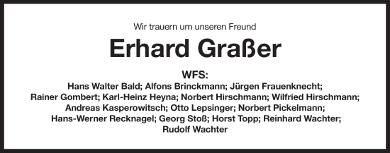 Traueranzeige von Erhard Graßer von Der Bote