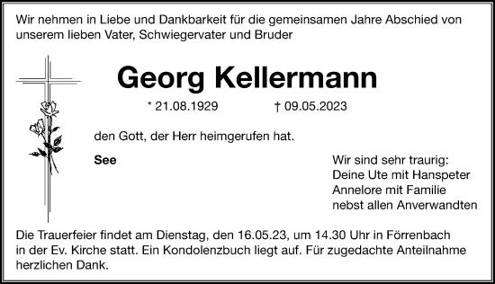 Traueranzeige von Georg Kellermann von Hersbrucker Zeitung Lokal