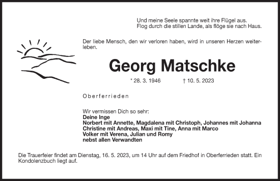 Traueranzeige von Georg Matschke von Der Bote