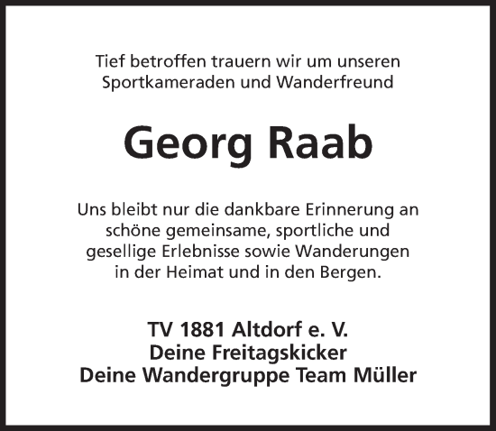 Traueranzeige von Georg Raab von Der Bote