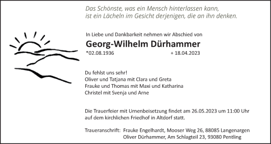 Traueranzeige von Georg-Wilhelm Dürhammer von Der Bote