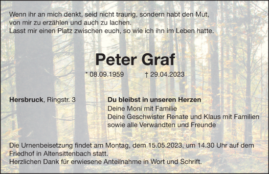 Traueranzeige von Graf Peter von Hersbrucker Zeitung Lokal