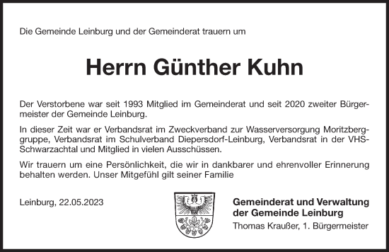 Traueranzeige von Günther Kuhn von Pegnitz-Zeitung