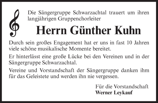 Traueranzeige von Günther Kuhn von Der Bote