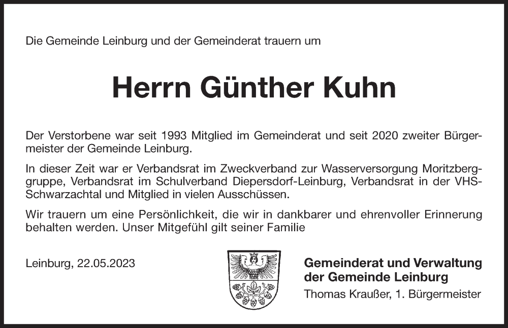  Traueranzeige für Günther Kuhn vom 24.05.2023 aus Pegnitz-Zeitung