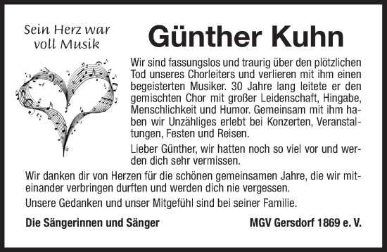 Traueranzeige von Günther Kuhn von Der Bote