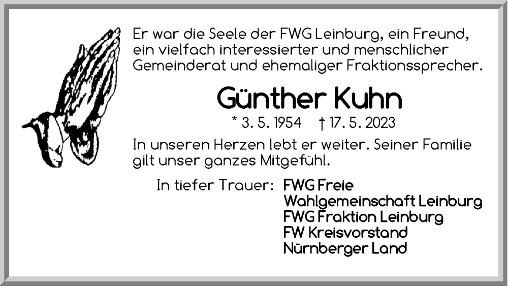  Traueranzeige für Günther Kuhn vom 23.05.2023 aus Der Bote