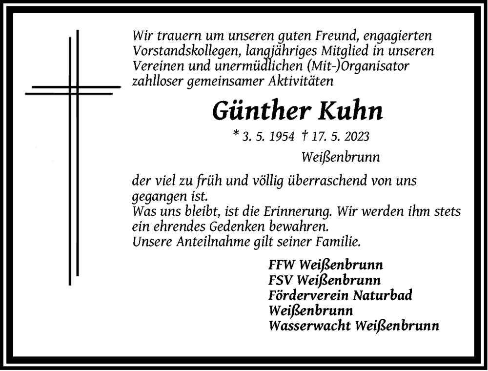  Traueranzeige für Günther Kuhn vom 23.05.2023 aus Der Bote