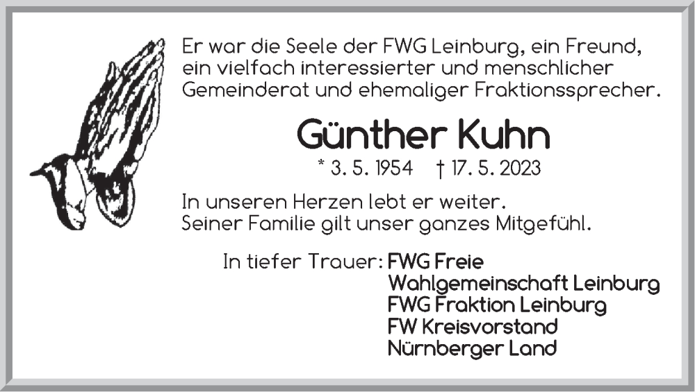  Traueranzeige für Günther Kuhn vom 23.05.2023 aus Pegnitz-Zeitung