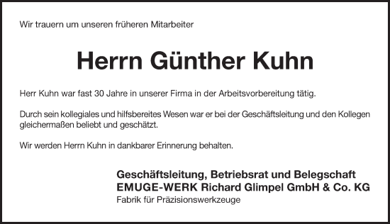 Traueranzeige von Günther Kuhn von Pegnitz-Zeitung