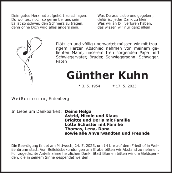 Traueranzeige von Günther Kuhn von Der Bote