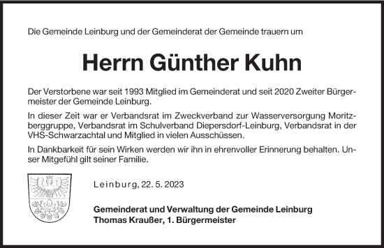 Traueranzeige von Günther Kuhn von Der Bote