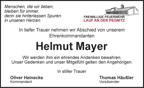 Traueranzeige von Helmut Mayer von Pegnitz-Zeitung