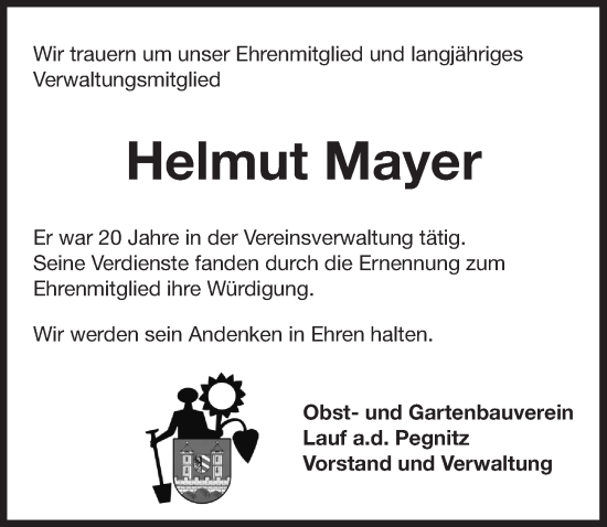 Traueranzeige von Helmut Mayer von Pegnitz-Zeitung