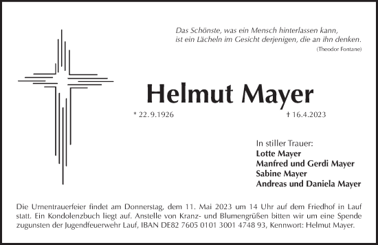 Traueranzeige von Helmut Mayer von Pegnitz-Zeitung