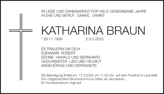 Traueranzeige von Katharina Braun von Pegnitz-Zeitung