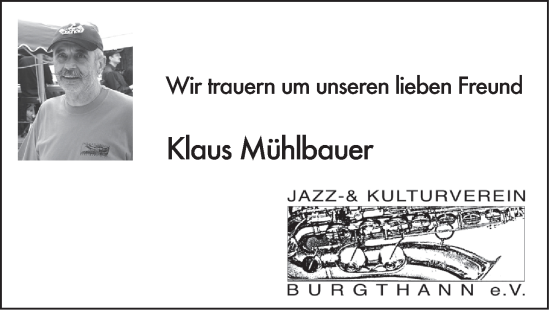 Traueranzeige von Klaus Mühlbauer von Der Bote