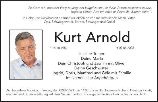 Traueranzeige von Kurt Arnold von Hersbrucker Zeitung Lokal