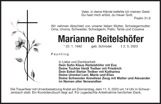 Traueranzeige von Marianne Reitelshöfer von Der Bote