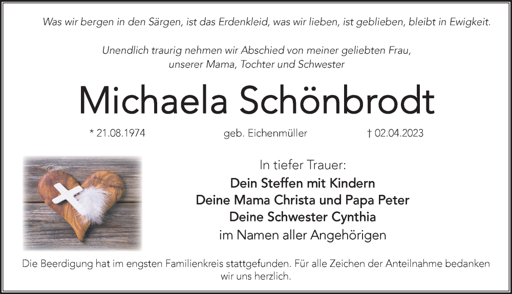  Traueranzeige für Michaela Schönbrodt vom 15.04.2023 aus Pegnitz-Zeitung