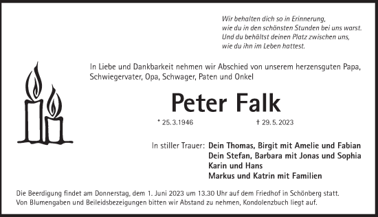 Traueranzeige von Peter Falk von Pegnitz-Zeitung
