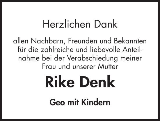 Traueranzeige von Rike Denk von Der Bote