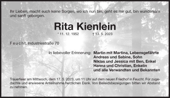 Traueranzeige von Rita Kienlein von Der Bote