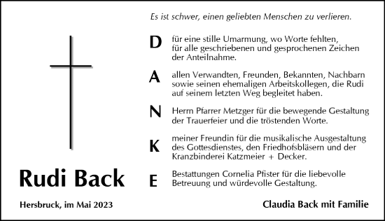 Traueranzeige von Rudi Back von Hersbrucker Zeitung Lokal